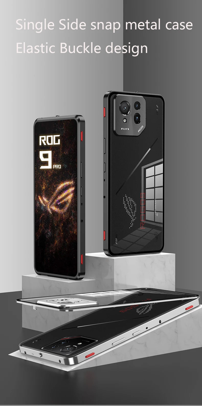 Metal Bumper Phone Case lock buckle For ASUS ROG Phone 9 Pro Single sided Tempered Glass Back Full Lens Protection Cover cases