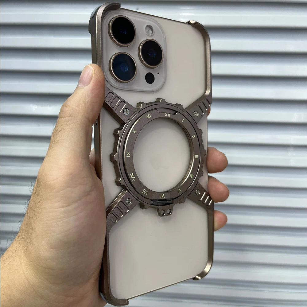 Metal Magnetic Case For iphone 16 Pro Max Cover 16 Plus 15 14 13 Aluminum Alloy Rimless Bumper Built-in 360° Invisible Holder