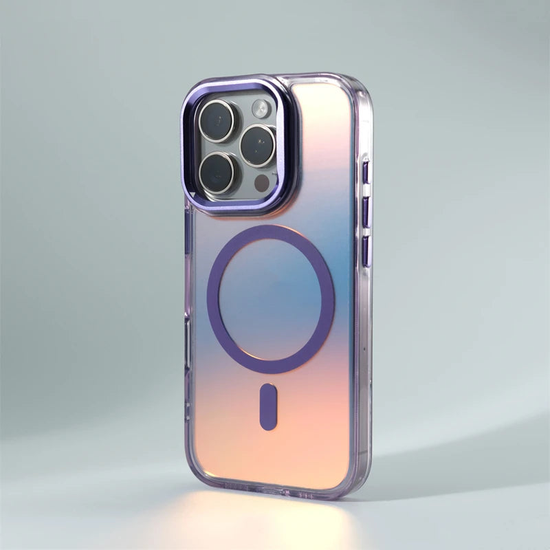 Metal Lens Kickstand Laser MagSafe Phone Case For iPhone 16 16pro max 14 15 Pro 13 12 Magnetic Wireless Charging Hard PC Cover