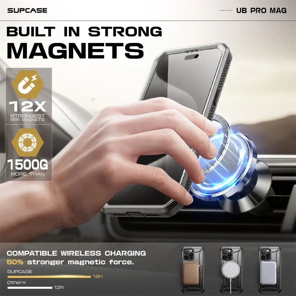 For iPhone 16 Pro Max Case 6.9“ 2024 SUPCASE UB Pro Mag Full Body Rugged Phone Case with Built-in Screen Protector Belt-Clip - Caseverse