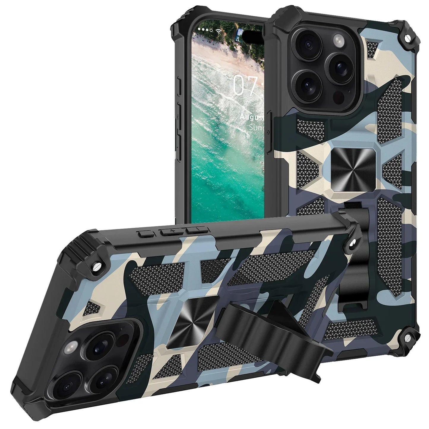 Military Camouflage Armor Shockproof Case For iPhone 11 12 13 14 15 16 Pro Max Xs XR SE 2020 2022 8 7 Plus Kickstand Phone Cover - Caseverse