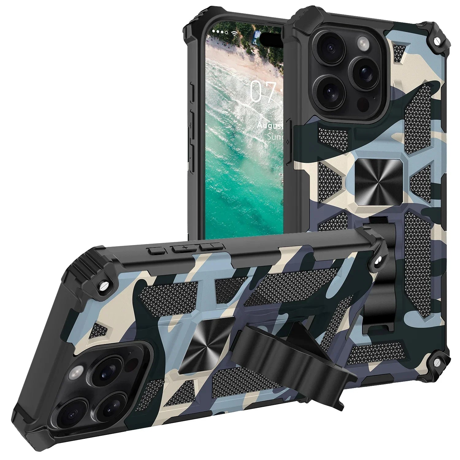 Military Camouflage Armor Shockproof Case For iPhone 11 12 13 14 15 16 Pro Max Xs XR SE 2020 2022 8 7 Plus Kickstand Phone Cover - Caseverse