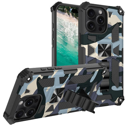 Military Camouflage Armor Shockproof Case For iPhone 11 12 13 14 15 16 Pro Max Xs XR SE 2020 2022 8 7 Plus Kickstand Phone Cover - Caseverse