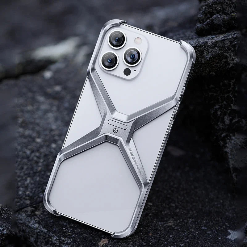 Metal Rimless Phone Case For iPhone 13 14 15 Pro Max Aluminum Removable Heat Dissipation Armor Phone Cover For IPHON 15 Promax