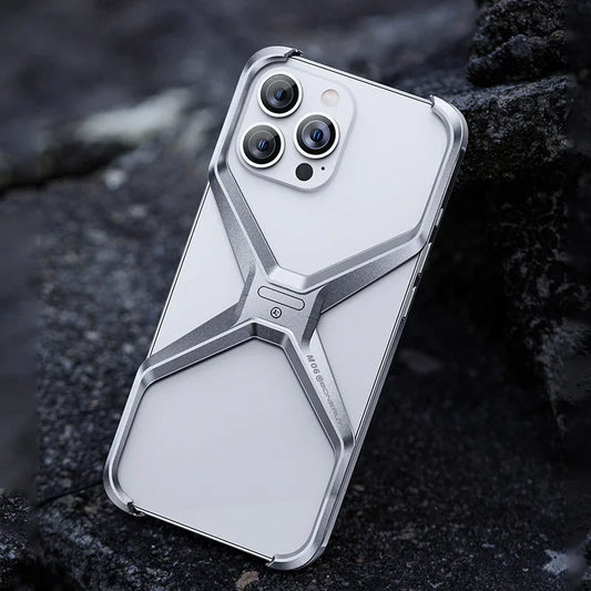 Metal Rimless Phone Case For iPhone 13 14 15 Pro Max Aluminum Removable Heat Dissipation Armor Phone Cover For IPHON 15 Promax