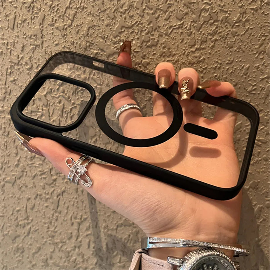 Luxury Magsafe Wireless Charge Phone Case for iPhone 16 15 14 Plus 13 12 11 Pro Max Mini Magnetic Soft Bumper Transparent Cover - Caseverse