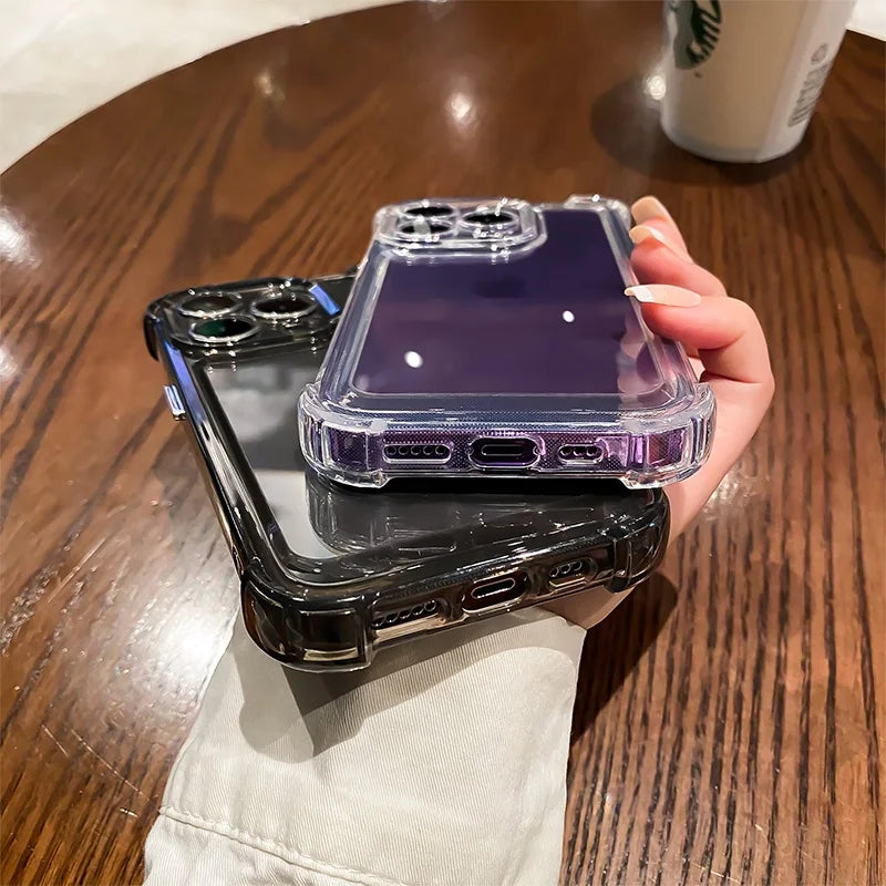 Luxury Transparent Silicone Phone Case For iPhone 16 15 14 13 12 11 Pro Max 16E XR X XS 7 8 14 15 Plus SE2 Shockproof Soft Cover - Caseverse