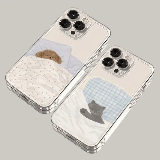 Cartoon Shockproof Transparent Case For iPhone 16 15 14 13 12 11 Pro Max X XS XR Max Clear Bumper Cases Cover Couple Phone Case