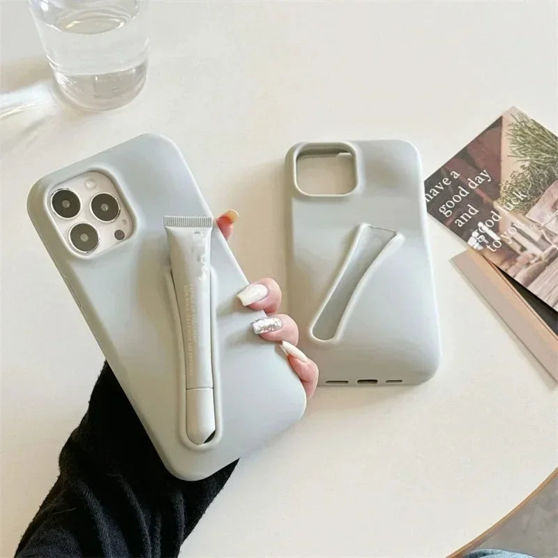 Lipstick Make-up Soft Silicone Phone Case for IPhone 16 14 15 Pro Max X Xs XR 11 13 12 Portable Lip Gloss Cover - Caseverse