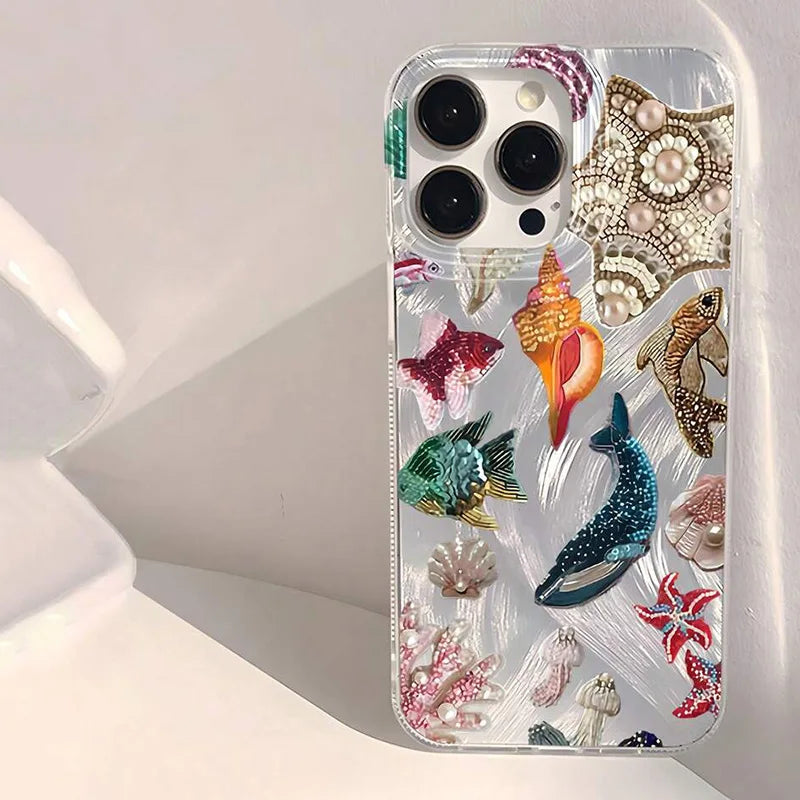 Ocean Elements Personalized Pattern Soft Phone Case For iPhone 16 Pro Max 16E 14 12 13 11 15 PRO Case X XR XS 7 8 Plus SE2 Cover - Caseverse