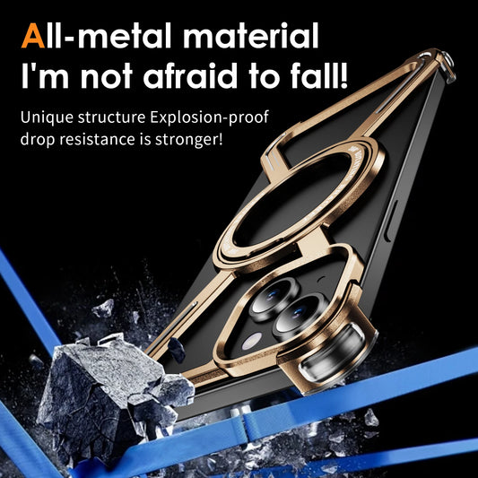 Titanium Metal Phone Case for iPhone 13 15 14 16 ProMax 16 15Pro Protective Cover Bumper w/ 360° Rotation Holder Shockproof Sase