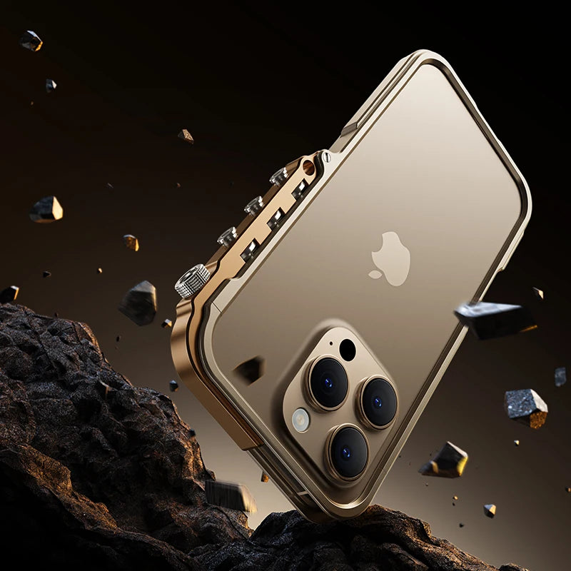 For iPhone 15 16 Pro Max Plus Metal Robotic Arm Phone Case Aluminum Alloy Frame Irregular Bumper Shockproof Protective Cover