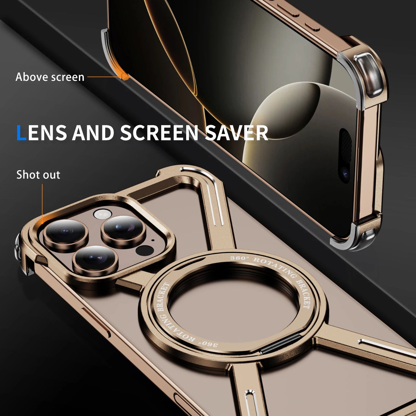 Aluminum Alloy Military armor Rimless Magnetic Phone Case For iphone 16 13 14 15 Plus Pro Max 16E E Metal Airbag protection case - Caseverse