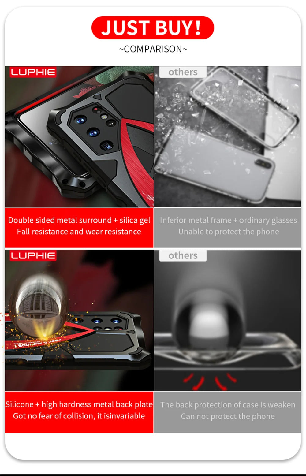 Luphie Rugged Phone Case Military Grade Armor Shell For iPhone 15 14 13 Pro Max Shockproof Metal Fundas - Caseverse