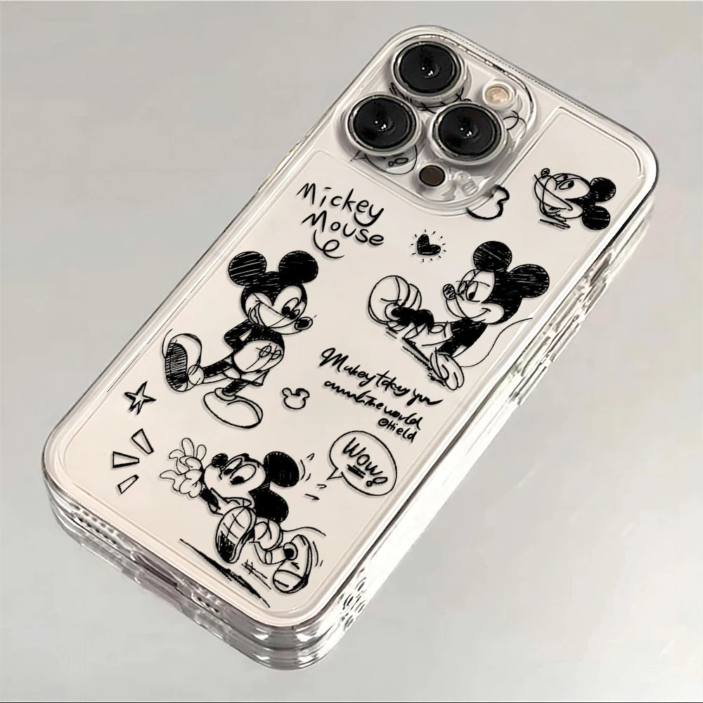 Black Luxury Mickey Minnie Phone Case For Xiaomi Redmi Note 13 12 12S 11 10 9 9T 8 A1 A2 A3 K40 Pro Plus 4G 5G Transparent Cover - Caseverse