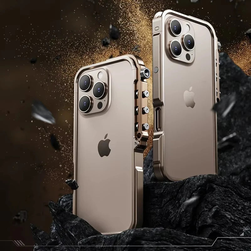 Luxury Aluminum Alloy Armor Frame Phone Case For iPhone 13 14 15 16 Pro Metal Removable Shockproof Cover