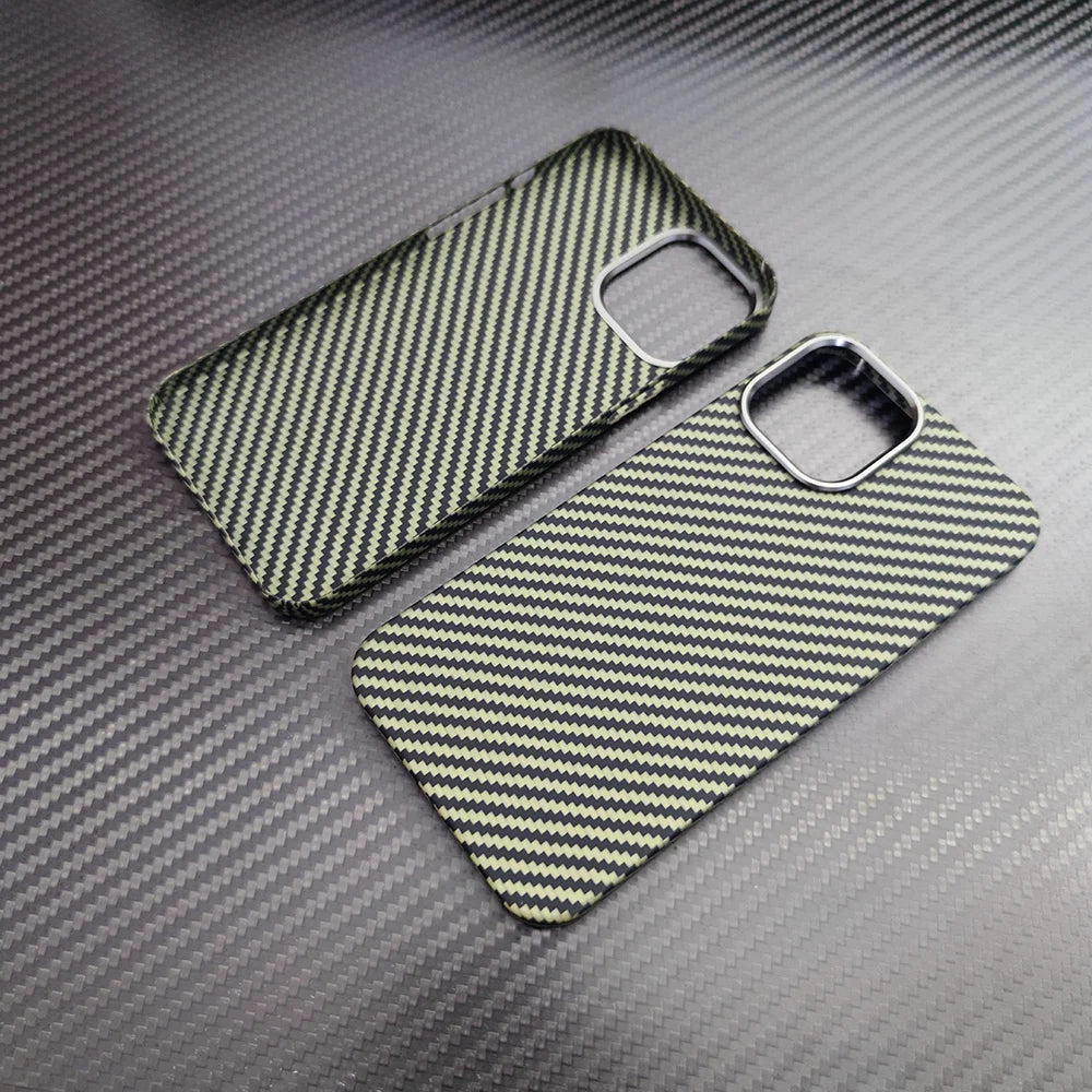 real carbon fiber phone case for iphone16 1514 13 12 pro max case metal ring aramid fiber phone cover for iphone 15/12/13 pro