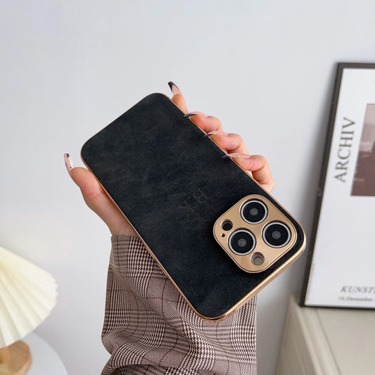 Leather Personalised Customized Name Case For Iphone 11 12 13 14 15 16 Pro Max Plating Frame Lambskin Initials Cover 16 11 15Pro