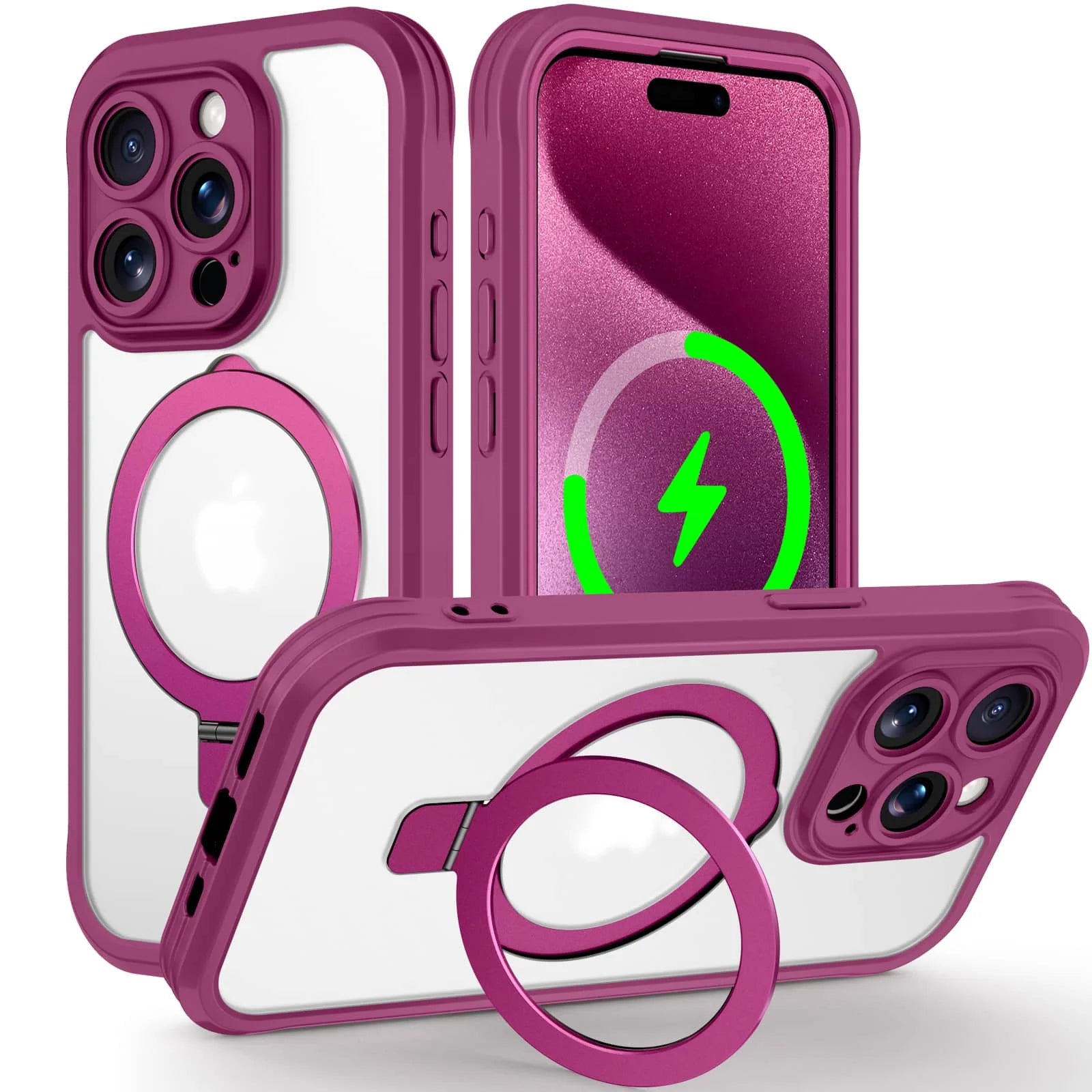 Case for iPhone 16/15/14/13 Pro Max 16 15 14 Plus, Built-in PET Screen Protector with Ring Holder Kickstand, Full Body Cover - Caseverse
