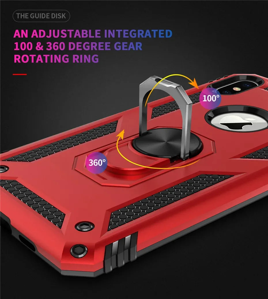 Armor Shockproof Kickstand Phone Case For iPhone 16 15 Pro Max 16 15 Plus Military Grade Anti-drop Protection Finger Ring Cover - Caseverse