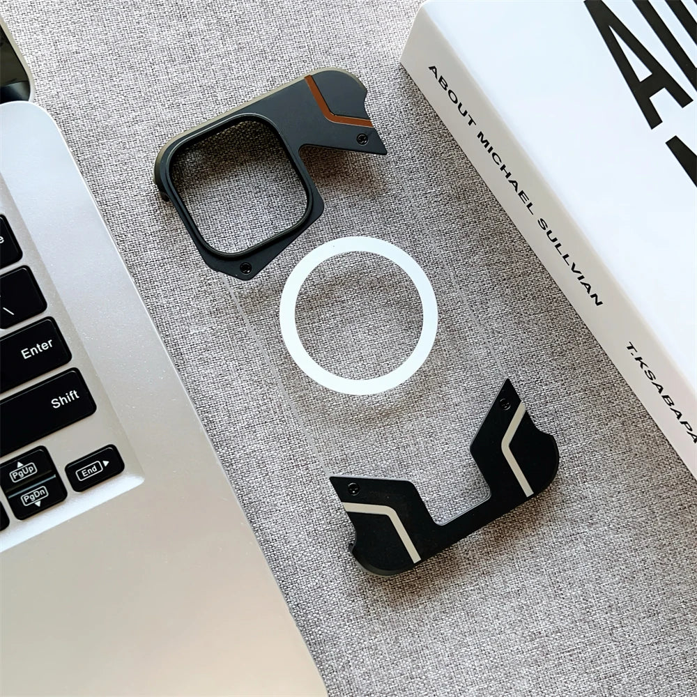 Magnetic Titanium Metal Transparent No Frame Phone Case For iPhone 16 Pro Max 16  Plus For Magsafe Aluminum Bumper Armor Cover