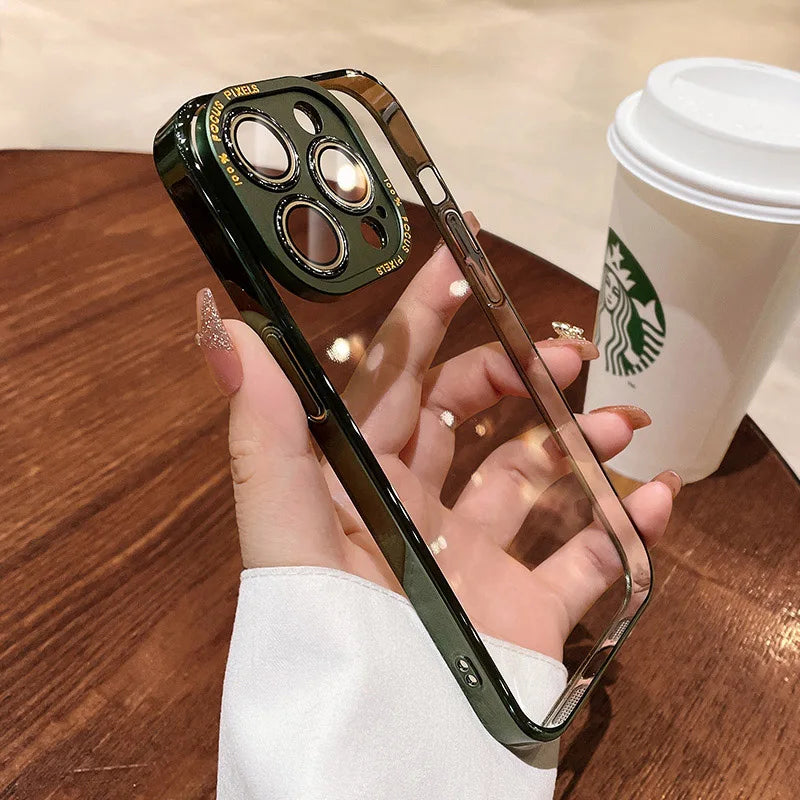 For iPhone 15 Pro Max Luxury Case Metal Camera Protection Transparent Armor Phone Cases for iPhone 12 13 14 Pro Max 14 Pro Plus