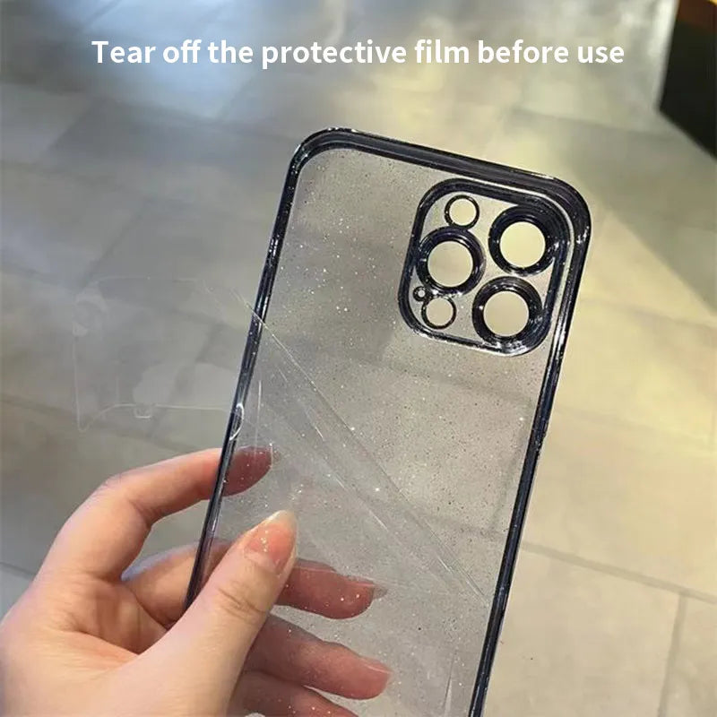 Luxury Electroplated Glitter Phone Case For IPhone 16 15 14 13 12ProMax  Clear Transparent Shockproof Hard Back Protective Cover - Caseverse