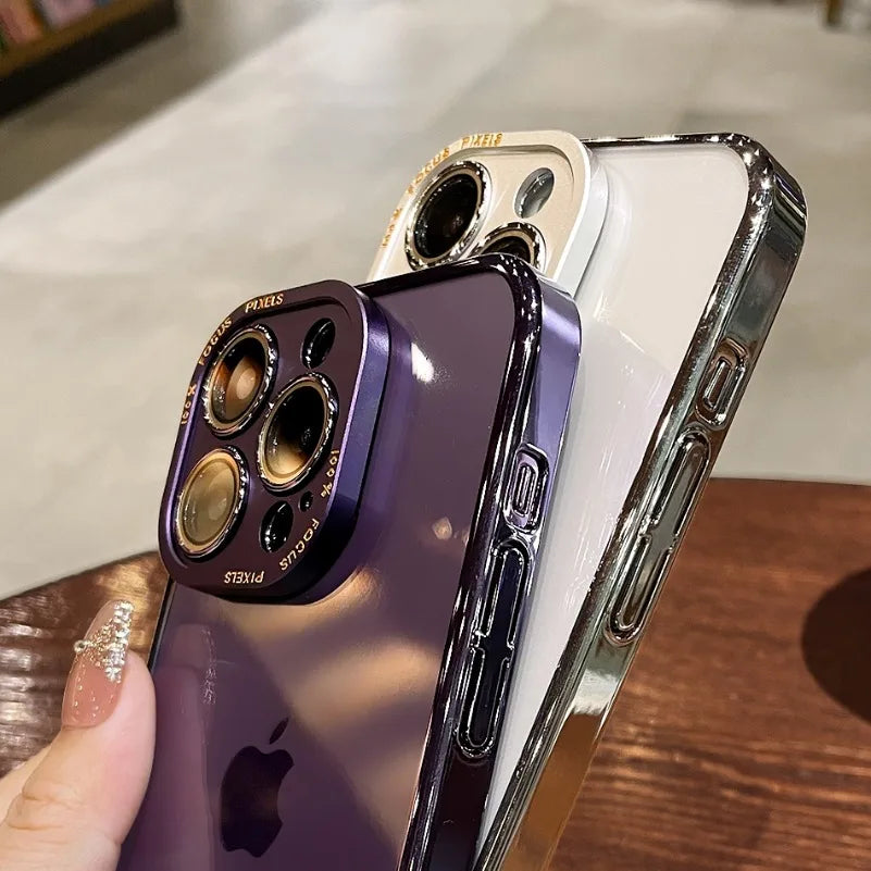 For iPhone 15 Pro Max Luxury Case Metal Camera Protection Transparent Armor Phone Cases for iPhone 12 13 14 Pro Max 14 Pro Plus