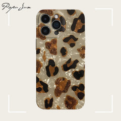 Vintage Glitter Leopard Print Phone Case For IPhone 16 15 13 12 11 Pro Max 14 Plus Dream Shell Leopard Marble Texture Hard Cover