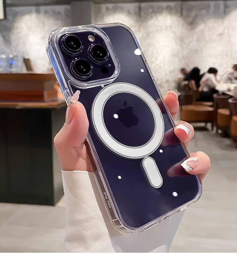 Original Clear For Magsafe Magnetic Wireless Charging Case For iPhone 15 14 13 12 Mini 11 Pro X XR XS Max 7 8 Plus Acrylic Cover - Caseverse