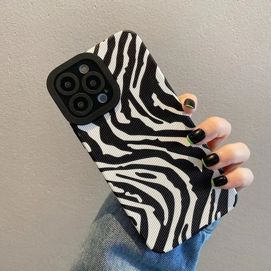 Fashion Zebra Stripes Silicone Case For iPhone 15 12 13 14 Plus 11 16 Pro Max Mini X XS XR 7 8 SE Soft Leather Shockproof Cover