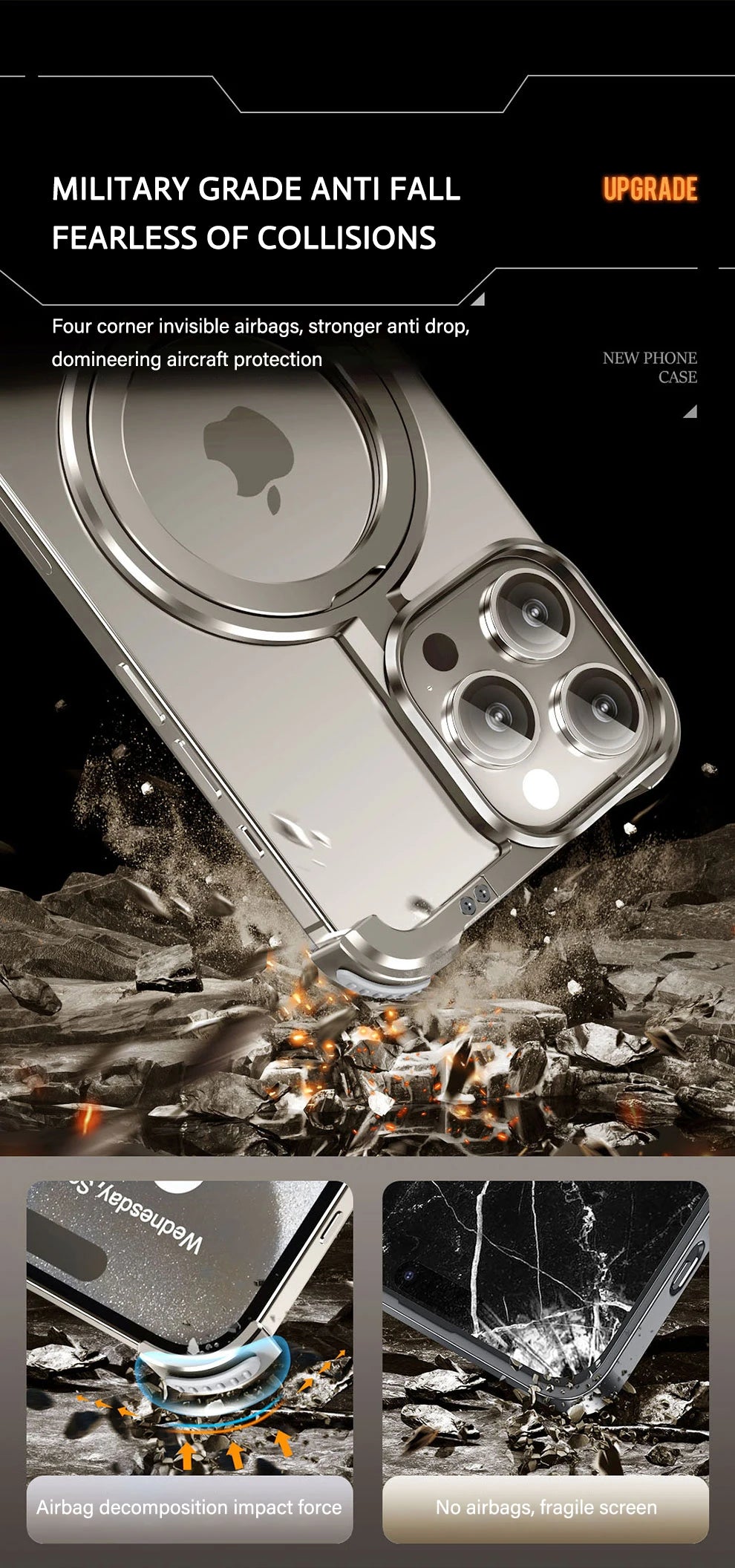 Luxury Magsafe Magnetic Metal Rimless Stand Phone Case For iPhone 16 15 14 13 Pro Max Plus Aluminum Alloy Shockproof Metal Cover