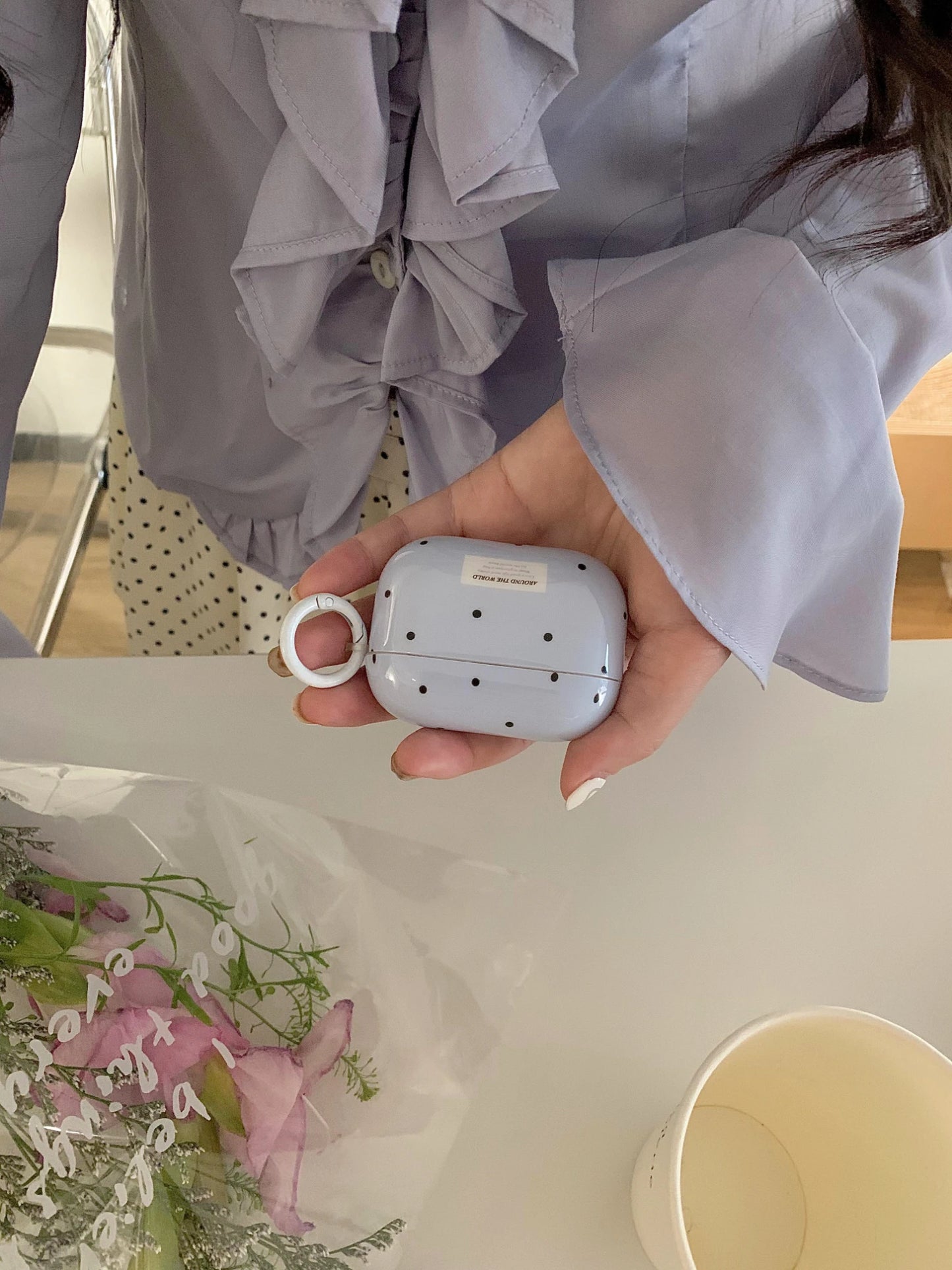 The Blue Polka Dot + Ring Is Suitable for Apple for Airpodspro2 Case/For Airpodspro Case/For Airpods4 Case/For Airpods3 Case/For Airpods2 Case/Fashion Earphone Case/Simple Earphone Case
