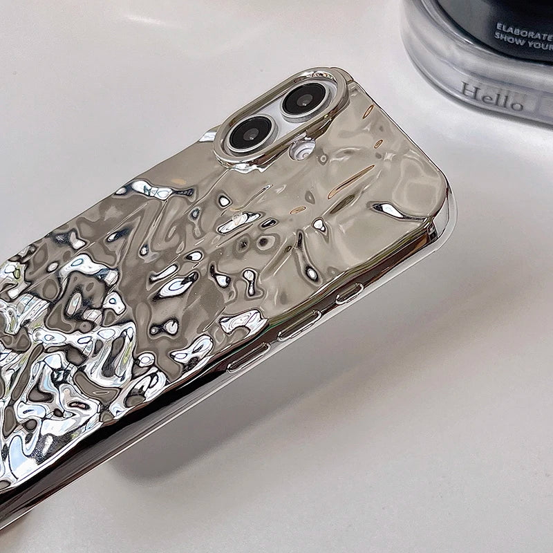 Stylish Metal Color Silver Meteorite Texture Case For iPhone 16 Pro Max 15 14 13 12 11 16 plus Soft TPU Anti-knock Cover