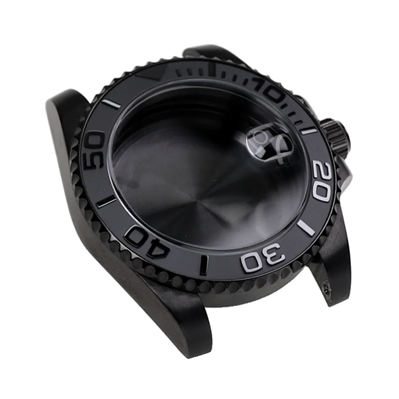 Black Yacht Design Style watch Case with Sapphire Crystal Water Resistant for NH35 Nh36 Automatic Mechanical Movement Watch Case