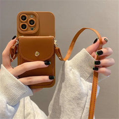 Wallet Leather Crossbody Neckband Lanyard Phone Case for iPhone 15 14 11 12 13 Pro Max X XS XR 7 8 Plus Luxury Card Holder Cover