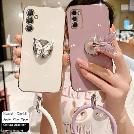 Butterfly Ring Holder Strap Case For Samsung Galaxy A05 A05S A14 A54 A04 A34 A24 M14 4G 5G Stand Cover