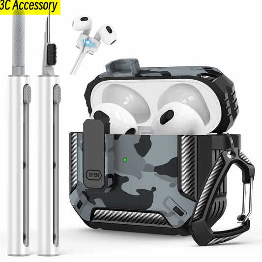 New for AirPods 3rd Gen Case Cover with Cleaner Kit Carbon fiber switch headphone case for Apple AirPods 3 2021 Charging Cases