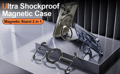 Metal Frame Magsafe Phone Case for iPhone 16 15 14 13 Pro Max Wireless Charging Aluminum Alloy Frameless Holder Shockproof Cover