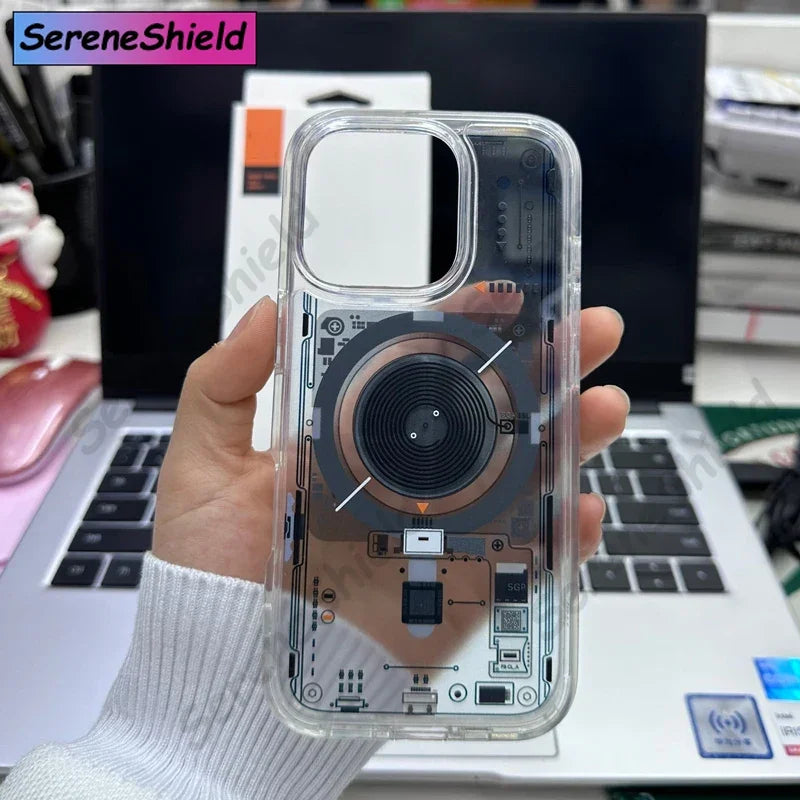 Latest Technology Phone Case for iPhone 16 Pro Max 15 Plus 14 Pro 13 Fine Hole Circuit Board Magnetic Anti-fall Phone Case