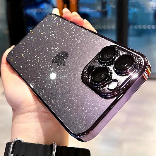 Luxury Electroplated Glitter Phone Case For IPhone 16 15 14 13 12ProMax  Clear Transparent Shockproof Hard Back Protective Cover