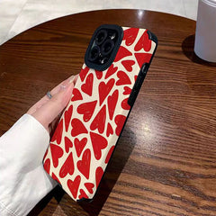 Fashion Red Love Heart Silicone Case For iPhone 11 12 13 14 15 Pro Max Mini X XS XR 8 7 16 Plus Soft Leather Shockproof Cover