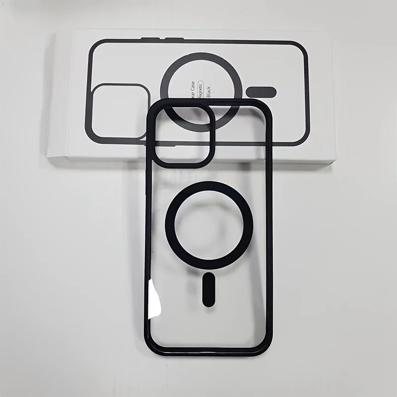 Clear Black Magnetic Phone Case for iPhone 15 14 Max Plus 13 12 Mini 11 Strong Magnet Mobile Cases with Box Shockproof Cover - Caseverse