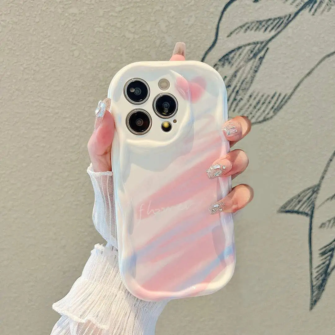 Gradient Love Heart Wavy Phone Case For IPhone 16 15 Pro Max 14 11 13 12 Mini XR 8 7 Plus X XS SE 2022 Clear Soft Silicone Cover