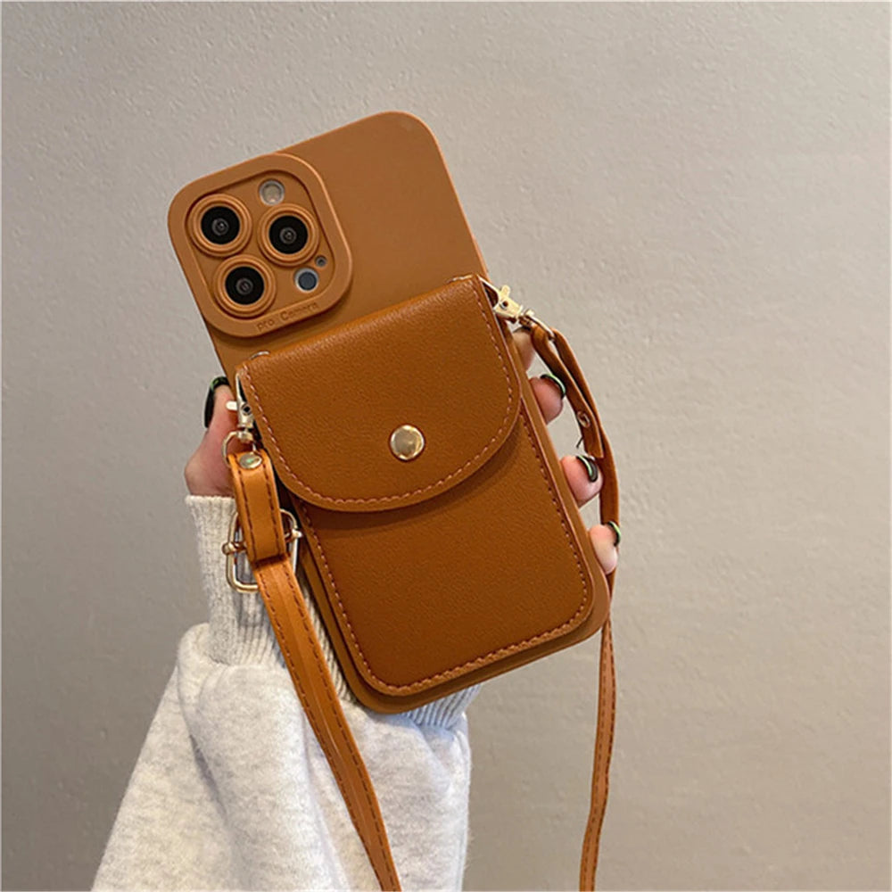 Wallet Leather Crossbody Neckband Lanyard Phone Case for iPhone 15 14 11 12 13 Pro Max X XS XR 7 8 Plus Luxury Card Holder Cover - Caseverse