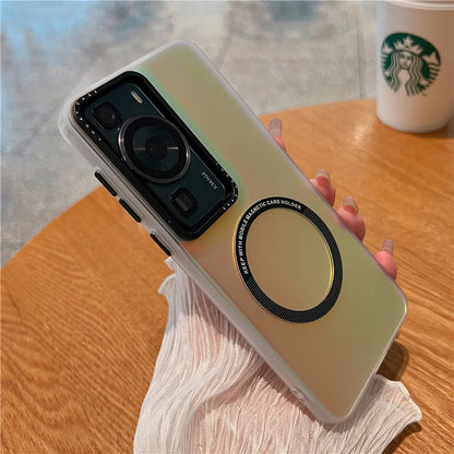 Luxury For Magsafe Magnetic Wireless Charging Case ForHuawei P50 P40 P60 Pro Clear grdient Protector Cover On Huawei P60 Pro - Caseverse