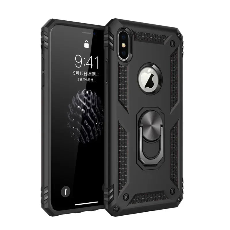 Armor Shockproof Kickstand Phone Case For iPhone 16 15 Pro Max 16 15 Plus Military Grade Anti-drop Protection Finger Ring Cover - Caseverse