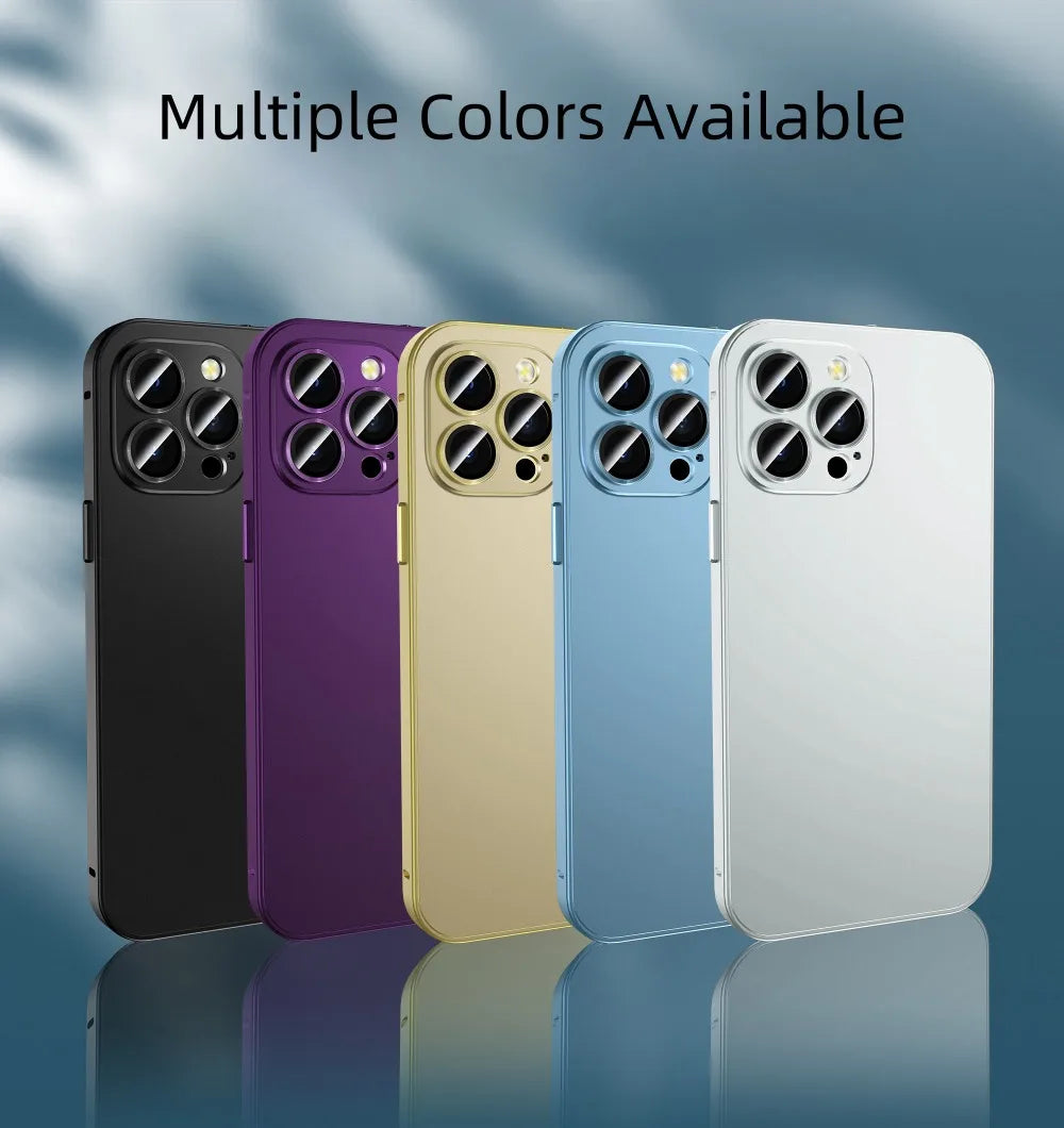 Luxury Aluminum Metal Frame Phone Case For iPhone 16 15 14 13 12 Pro Max Plus Camera Lens Glass Protect Shockproof PC Back Cover