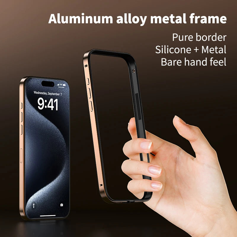 Hybrid Silicone Frame Aluminum Metal Phone Case For iPhone 16 Pro Max 16 Plus 16promax 16pro 16plus Better Heat Bumper