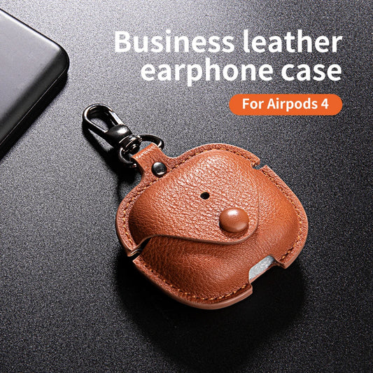 For Airpods 4 Case Leather Business Earphone Case Headset Shell Headphone Cover Luxury Leather PU Cover for airpods4 With Hook